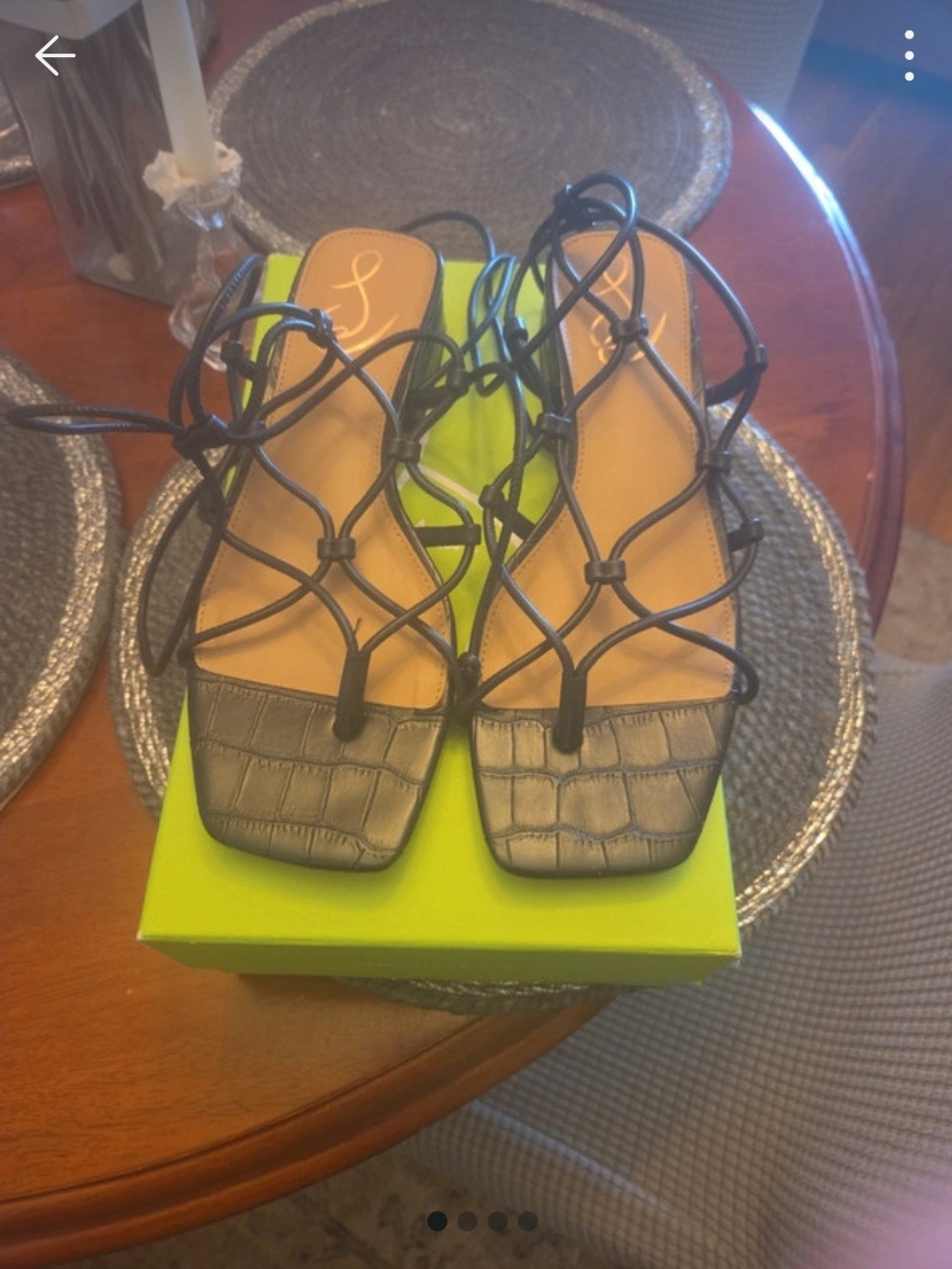 Sam Edelman Black Strappy Croc-Textured Square-Toe Sandals